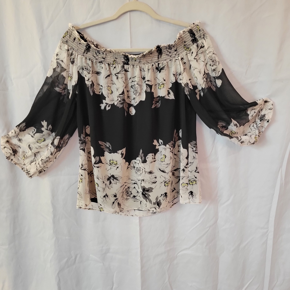 Chic Black Floral Off-Shoulder Blouse